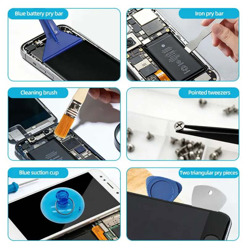 21Pcs Curved Screen Phone Repair Pry Bar Kit Mobile Tablet Disassembly Opening Tools Spudger Pry Tool Suction Cup Cleaning Brush