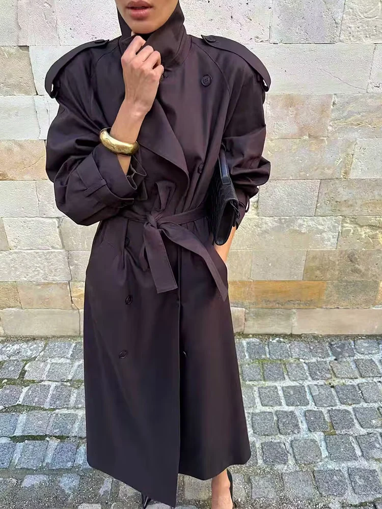 

New European-style women's fashion coat: stylish, versatile, elegant, simple, solid color, thickened, long trench coat.