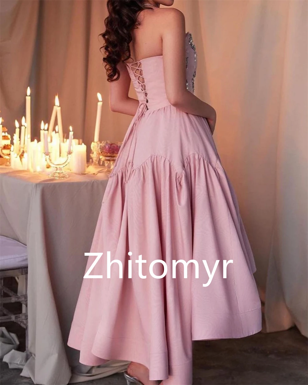 Jersey Draped Beading Quinceanera Ball Gown Strapless Bespoke Occasion  Midi Dresses