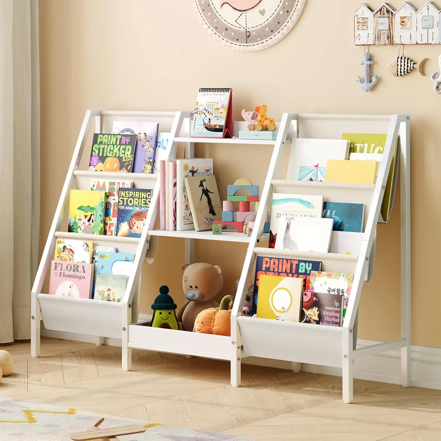 

3-Tier Kids Bookshelf and Toy Organizer, Sturdy Storage for Playroom, Bedroom, Nursery in White