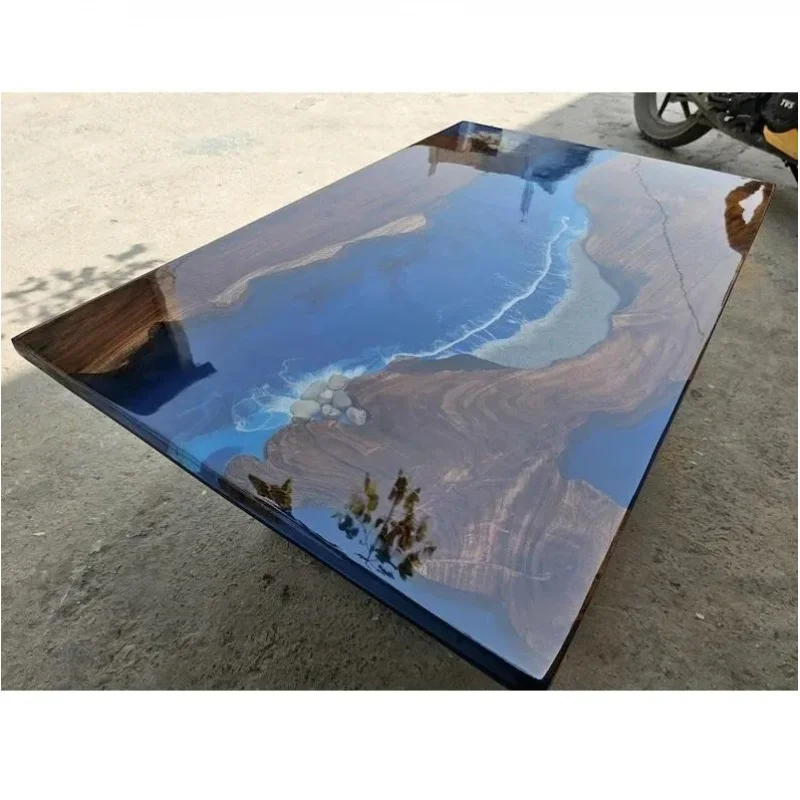 custom.Most Selling Epoxy Resin Wood Dining Table with Embedded River and Metal Dining Room Available at Best Price