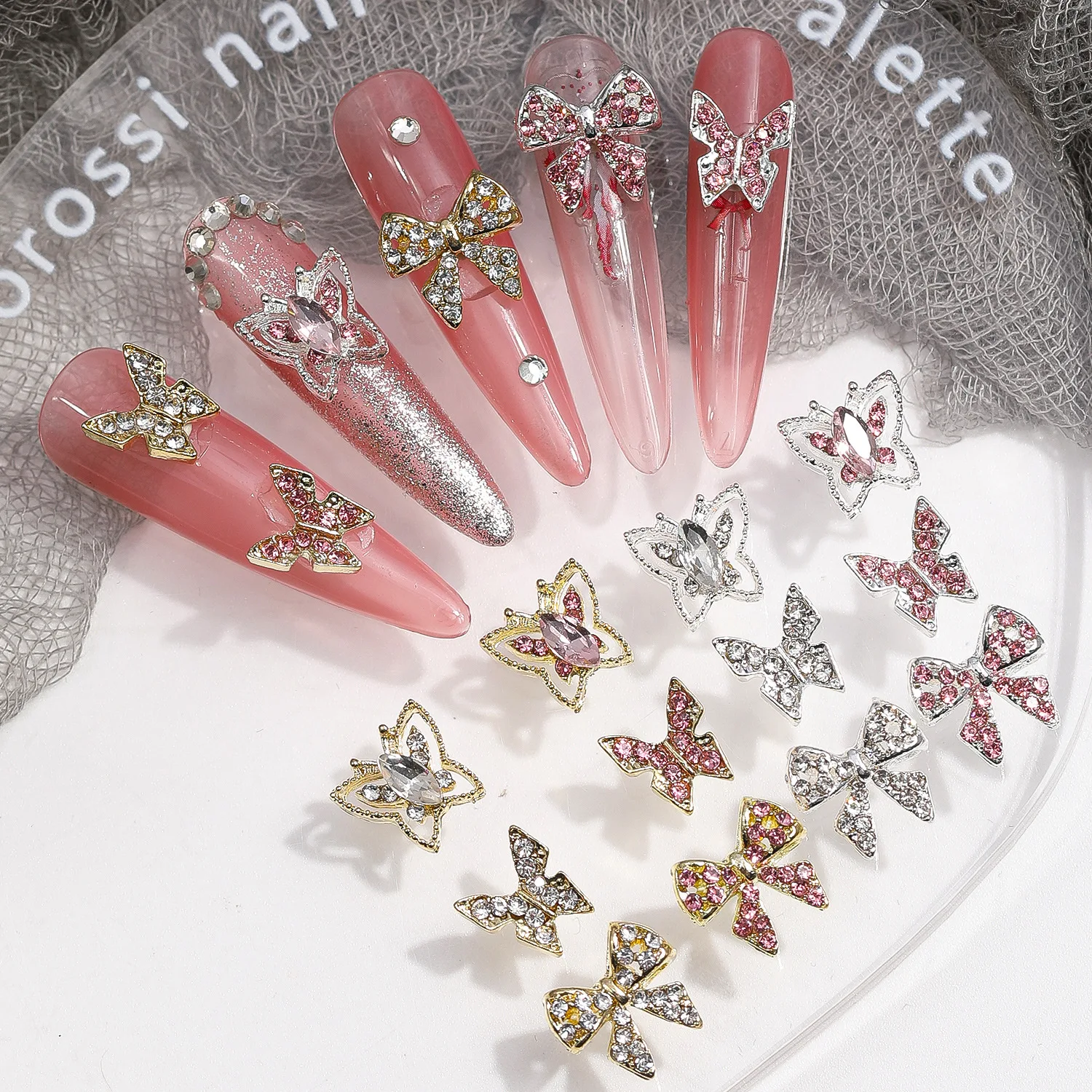 3D Gothic Punk Style Nail Art Charm Alloy Silver Winged Butterfly Moon Rose Nail Decoration DIY Antique Nail Accessories Y2K