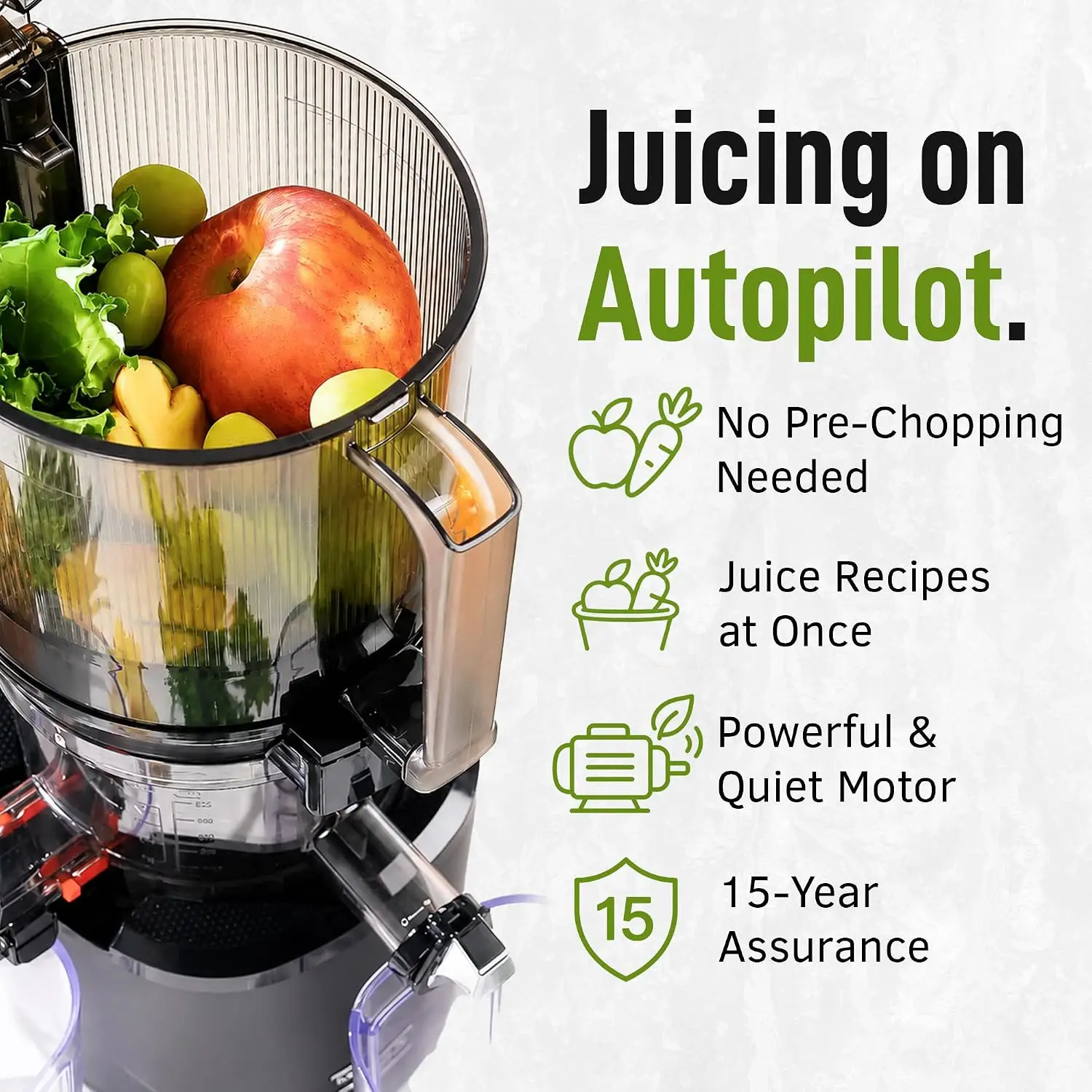 Hands-Free Cold Press Juicer Machine, 100 oz Capacity, Silver Finish