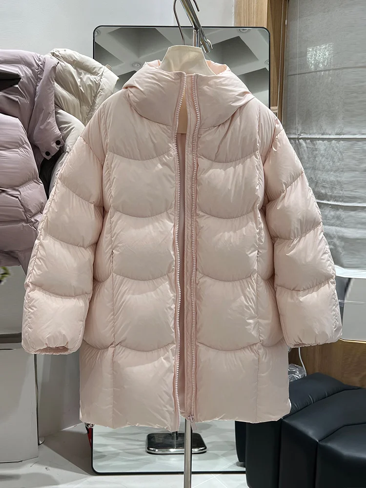 

Cloud Cotton Puffer Jaet Women's Mid-Length Korean Sle Lazy Feel Coat Thiened Long Sve Zipper Closure Color