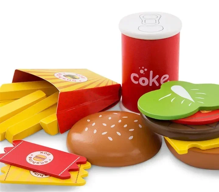 [Grappig] 100% veilig 26 stks/set Baby speelhuis speelgoed houtachtige simulatie frietjes eten hamburgers cola Interactief Educatief Keuken speelgoed