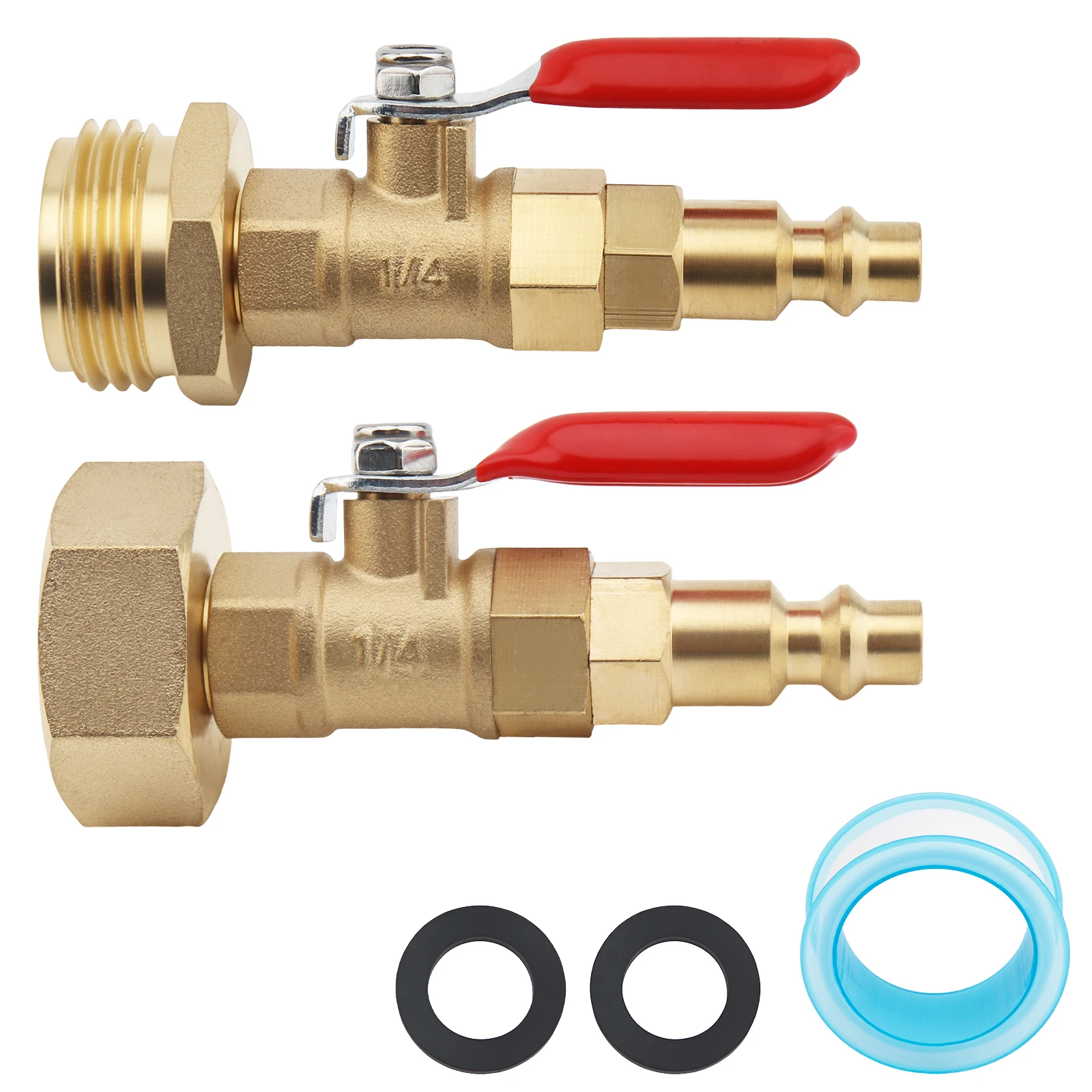 2 pcs Brass RV Winterize Blowout Adapter with 1/4 inch NPT Quick Connect Plug and 3/4 inch Garden Water Hose Threading