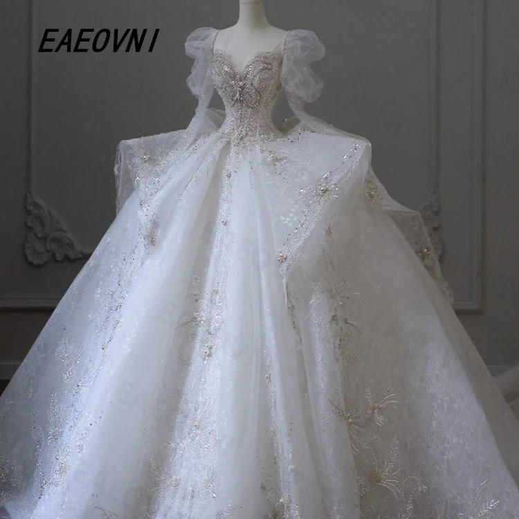 Deep V-Neck Appliqued Wedding Dress 2026 Organza and Tulle Lace Up Back Empire Perfect Luxury Gorgeous Vestido De Novia