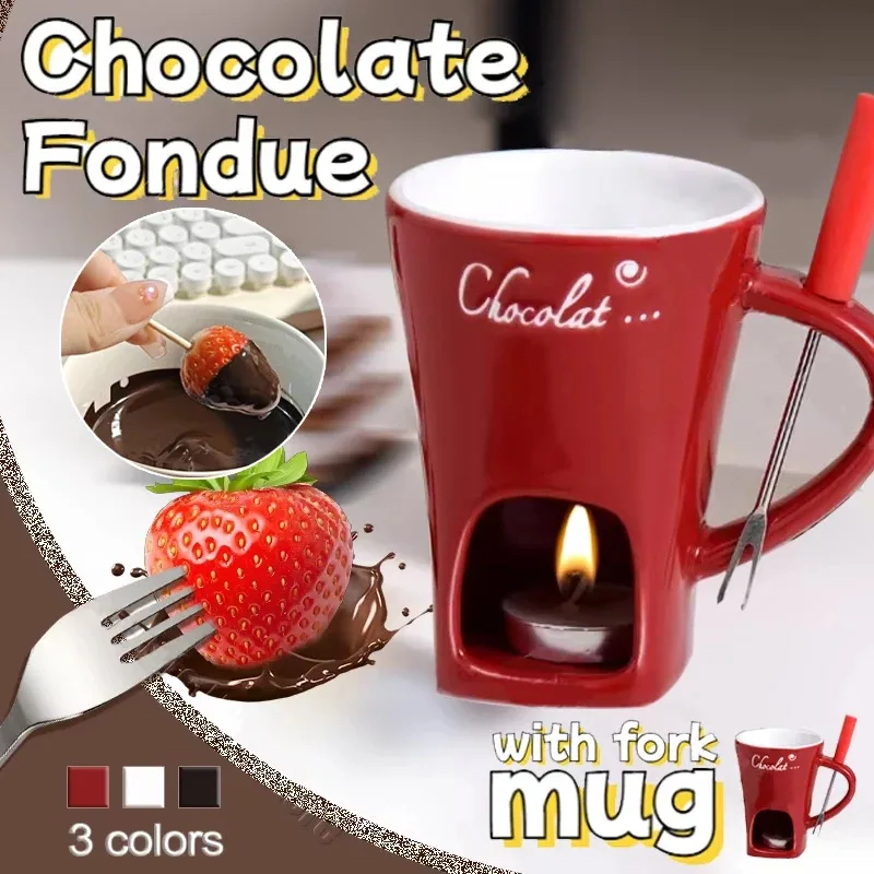 Taza de Fondue de Chocolate de 130ml, taza de vela europea, Taza de cerámica para calentar alimentos, queso, taza de café creativa con tenedor para fiesta de Navidad