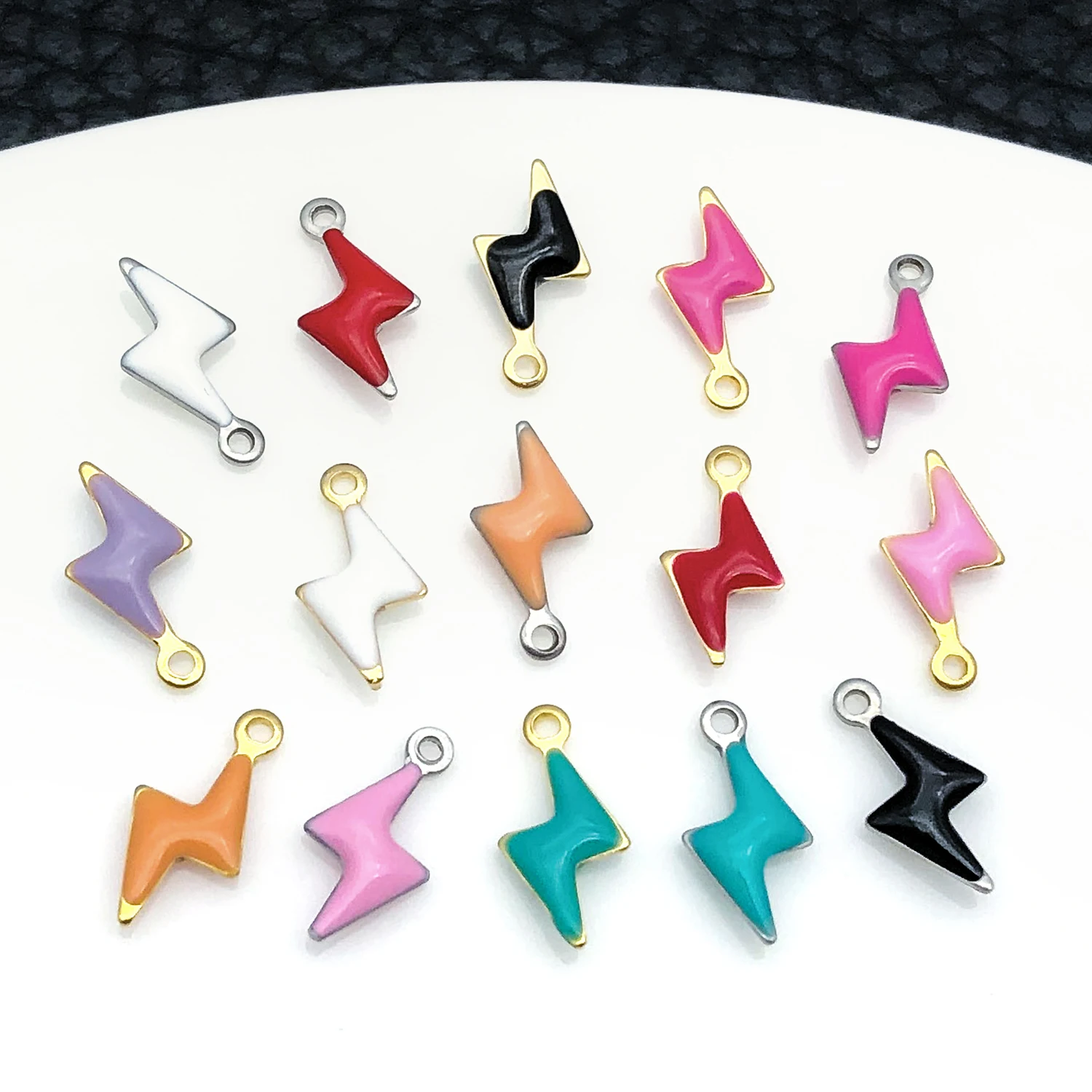 10pcs 5x10mm Gold Silvery Stainless Steel Mini Lightning Charms Enamel Pendants for Jewelry Making DIY Necklace Bracelet Earring