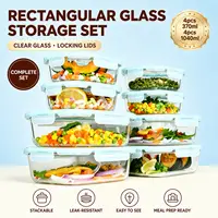Tazones de vidrio SIAZIH, recipientes de almacenamiento de alimentos de vidrio de borosilicato de alta calidad con tapas, recipientes de preparación de comidas de vidrio herméticos y a prueba de fugas con cierre de clip de calidad, recipientes de vidrio a