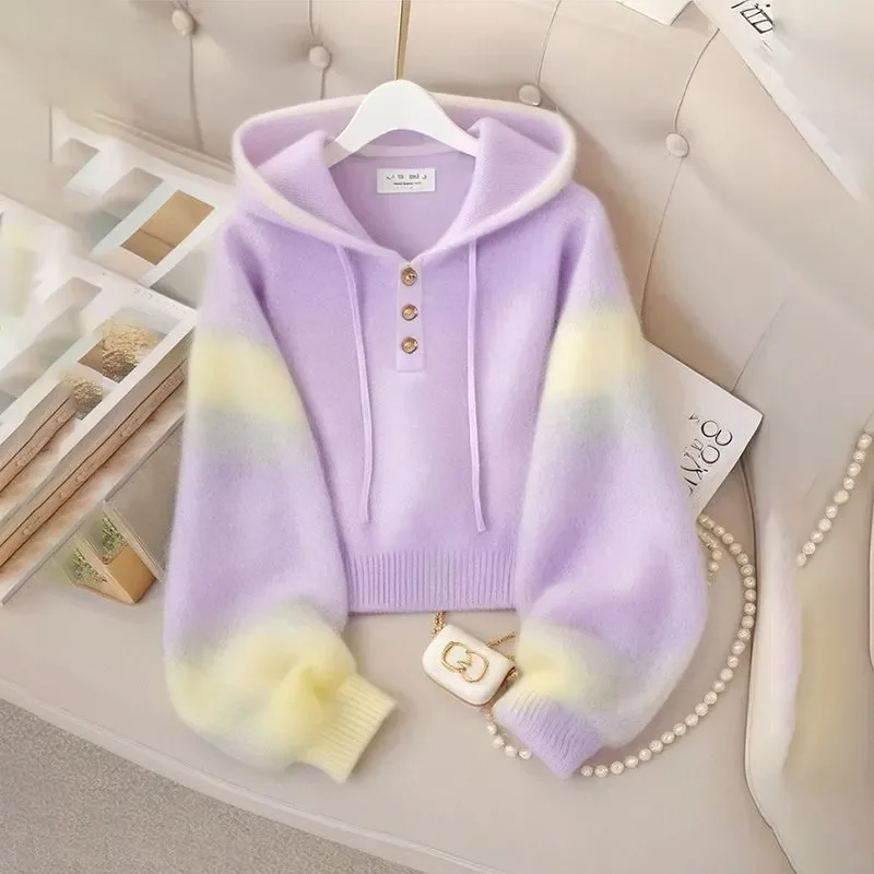 

Chinese Loose High-Grade Hooded Sweater Jacket Women's Outer Wear 2025 Spring Autumn Chic Fashion Long-Sleeved Casual Knit Tops