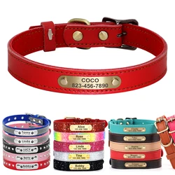 Personalized Leather Dog Collar Custom Dog Cat Pug Perro ID Name Tag Collars Free Engraving Small Dogs Cats Nameplate Collar