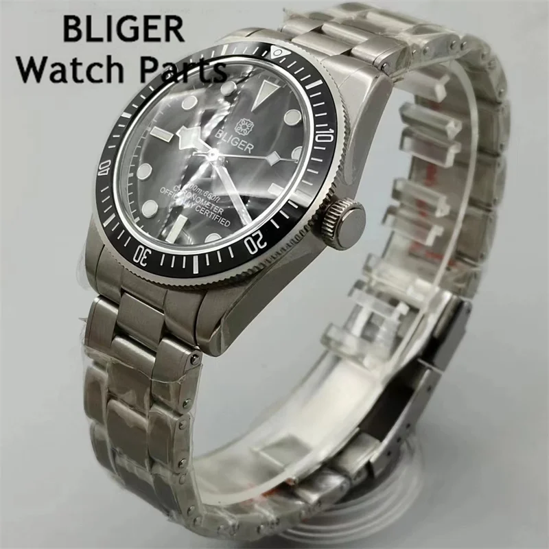 BLIGER 39mm NH35A Movement Automatic Mechanical Diving Men's Watch Snowflake Hand Domed Glass C3 luminous Dial BB58 Reloj Hombre