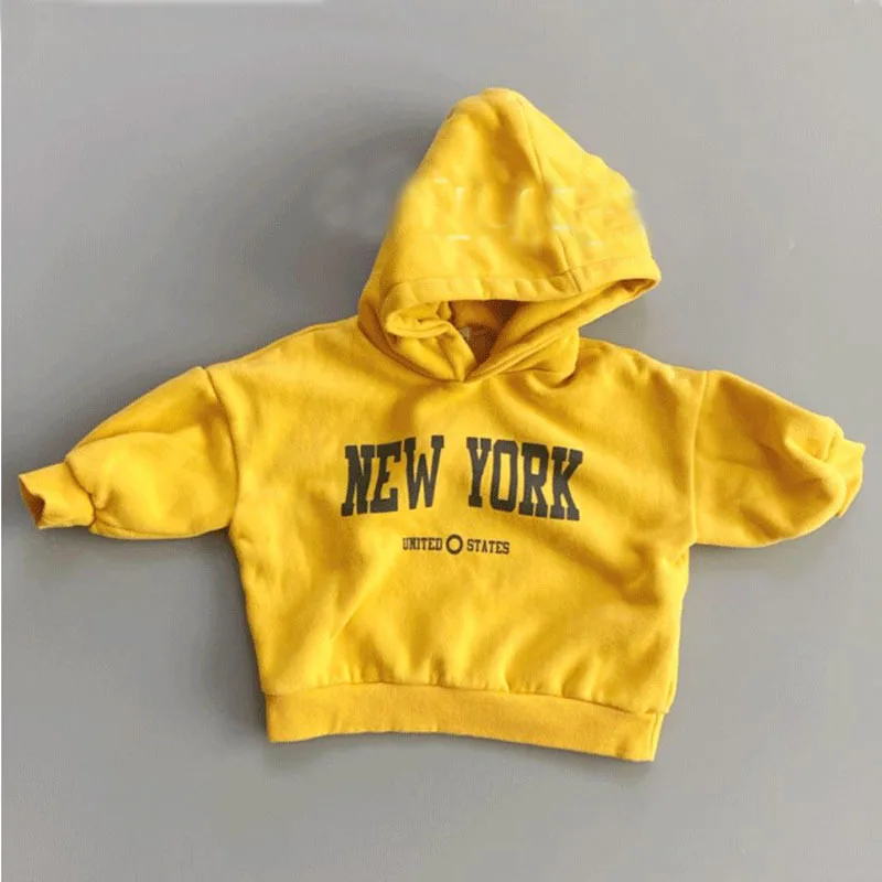 2021 Winter New Fashion Letter Print Baby Fleece Hoodie Toddler Boy Long Sleeve Warm Hooded Sweatshirt Baby Plus Velvet Hoodie