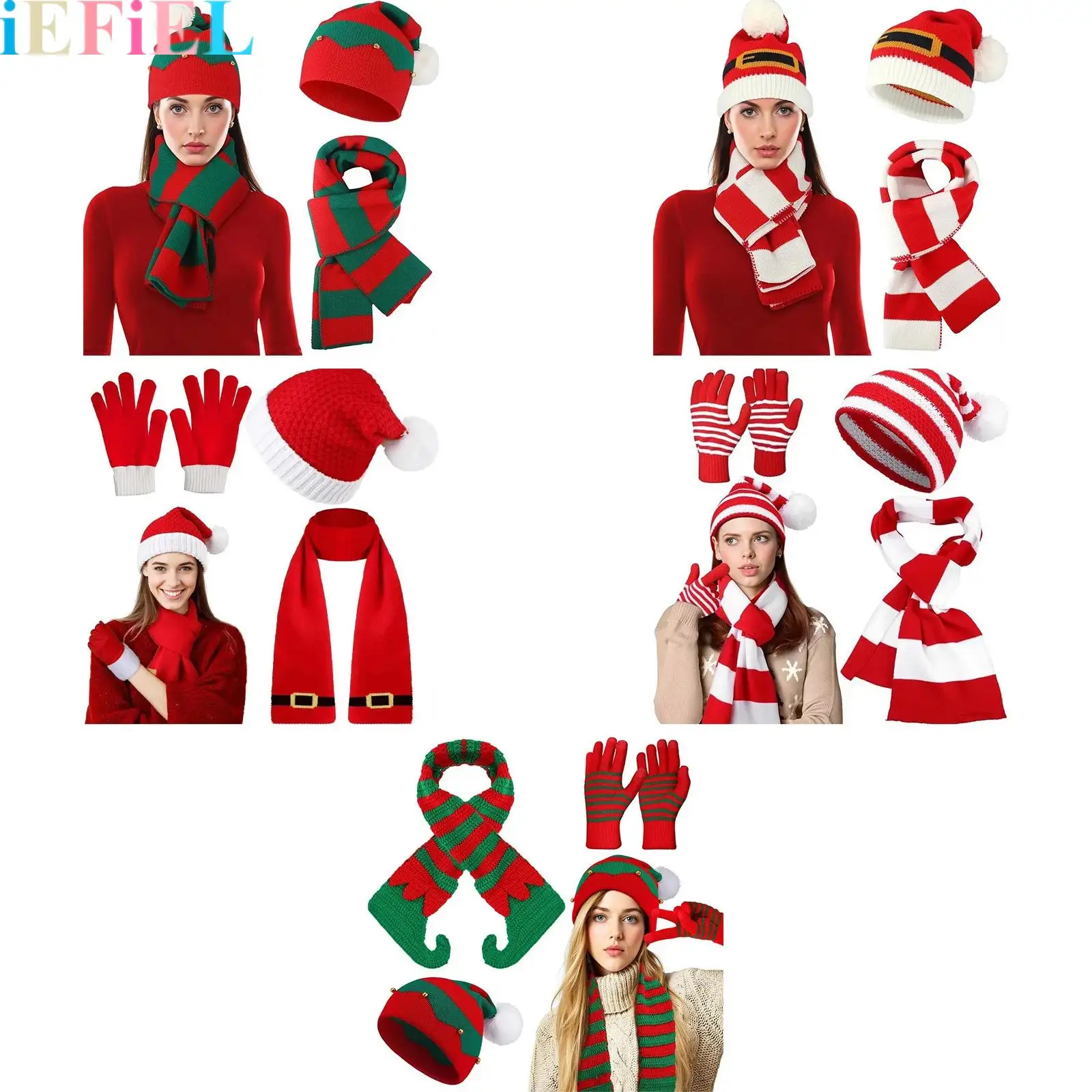 

Unisex Adult Christmas Knitted Hat And Scarf Set With Or Without Gloves Beanie Warm Scarf Set Pom-pom Knitted Xmas Caps