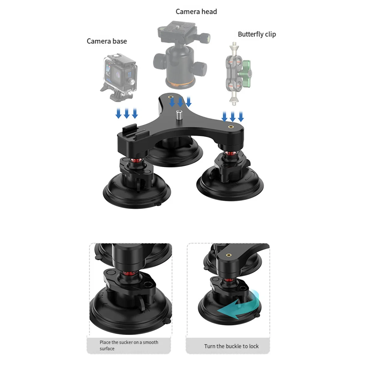 

1 Inch Ball Head Mount Triple Twist Suction Cup Car Window Twist Lock Suction Cup Base for GOPRO 12 Insta360 Go3