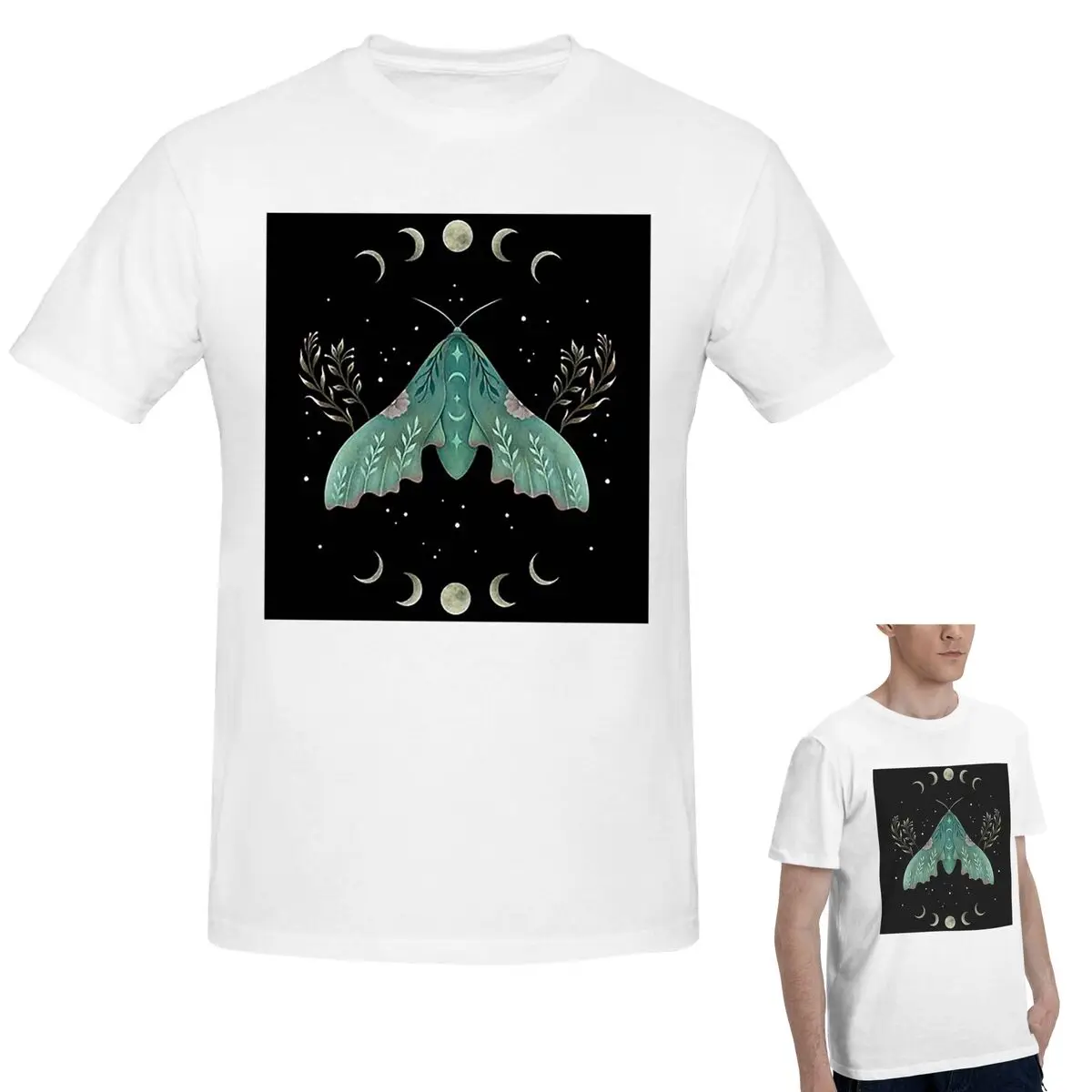 

100% Cotton Luna And Moth T-Shirt Men's Fashion Oversized T Shirt Men Crew Neck Summer Shirts Tops S-6XL