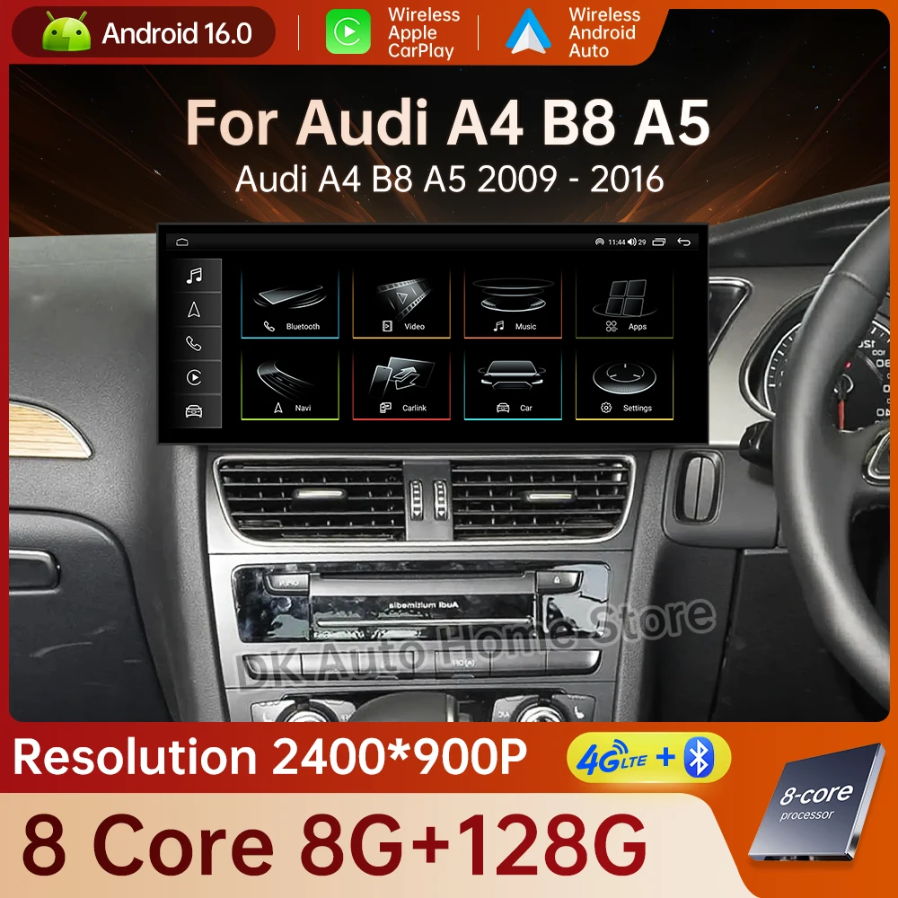 GPS RHD Android 16 Car Radio Multimedia Player for Audi A4 B8 A5 2009 - 2016 Wireless Carplay 4G DSP Stereo Ultra-thin Screen