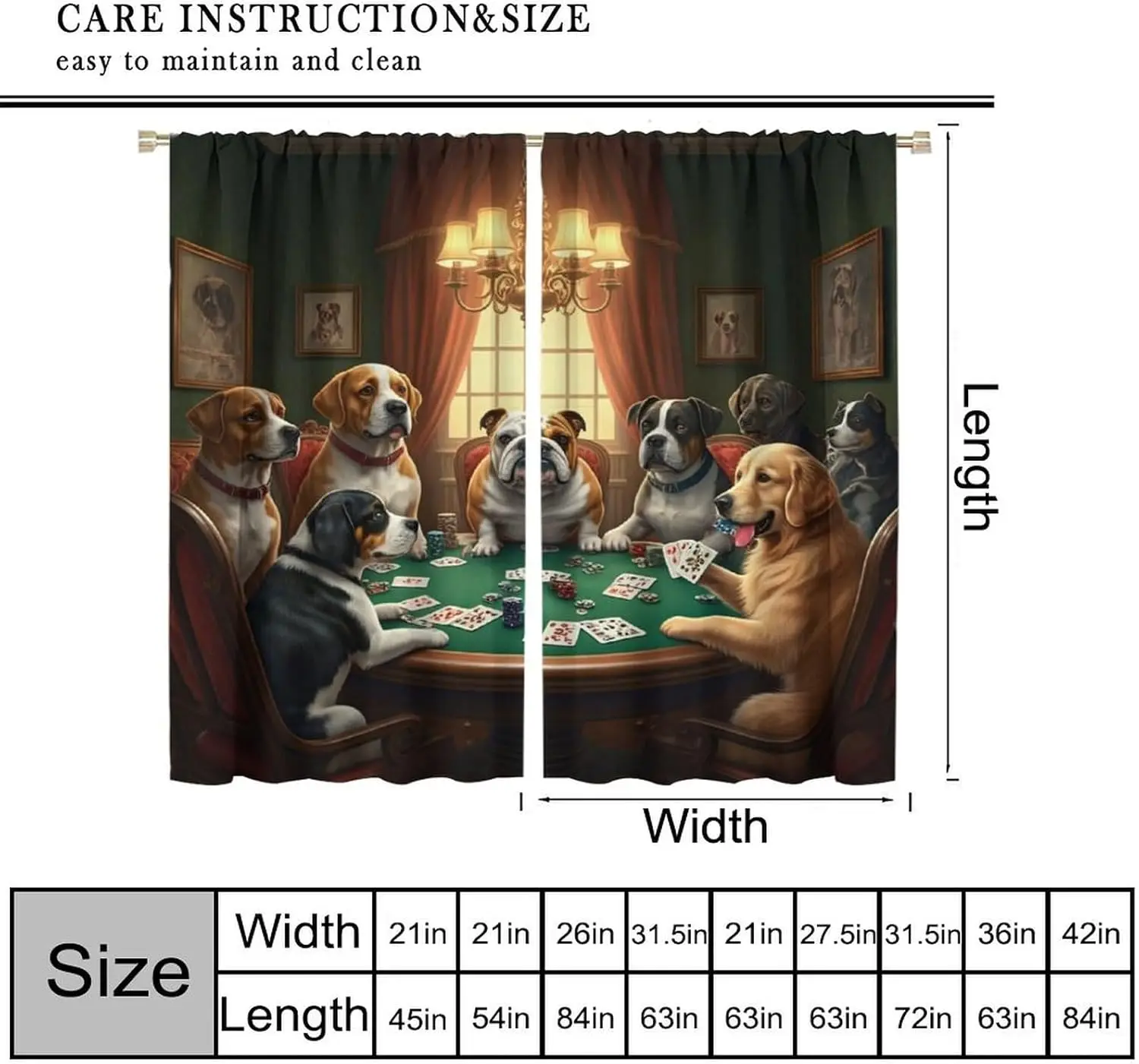 Funny Dog Poker Print Curtain Thermal Insulated Rod Pocket Window Drapes For Poker Room Home Decor 2 Panels