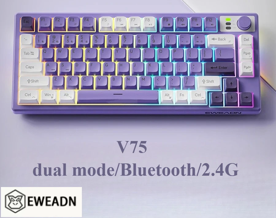 

EWEADN V75 Wireless Keyboard, Bluetooth 2.4G Mini Cute Creamy Keyboard，75% Small Rechargeable Wireless Keyboard, RGB Backlit