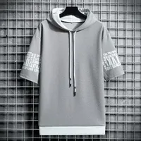 Hong Kong Style Men's Loose Fit T-shirt Short Sleeves Trendy Summer Quarter Sleeve Hooded Top Casual Wear For Men