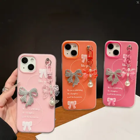 Glitter Bowknot Pendant Casing For OPPO Reno 14F 13F 12F 11F 14 13 12 Pro A5X A3X A5 Pro A17 A60 A78 5G Color Candy Phone Case