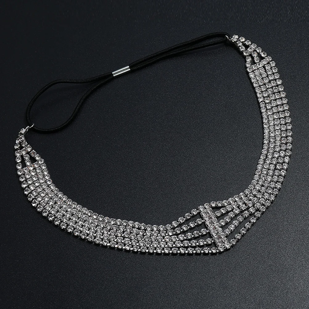 

Rhinestone Headband for Women Silver Alloy Lightweight Elegant Hair Chain Bejeweled Headpiece Party Masquerade Accessory Head