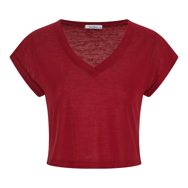 V-Neck Short Sleeve T-Shirt Women's Summer Thin Micro Transparent Cropped Top Pullover Tshirts Outerwears Clothing Vintage Tees