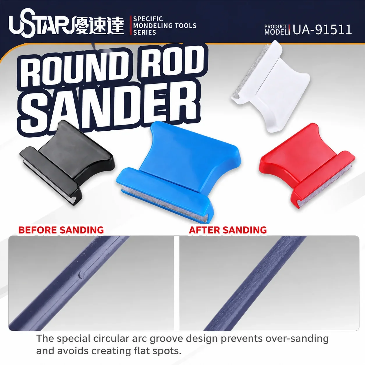 Ustar UA91511 Curved Surface Sanding Tool Kit 240‑600 Grit for Model Round Rod Polishing Hobby DIY Tool