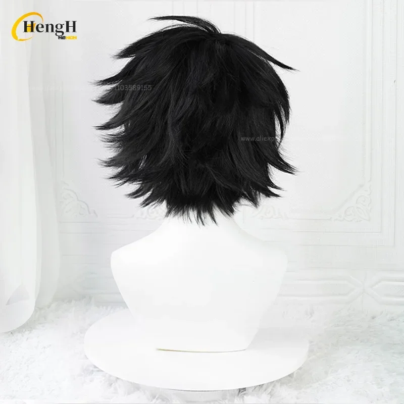 In Stock Synthetic Wig Anime L·Lawliet Unisex Short 35cm Black Cosplay Wig Heat Resistant Hair Halloween Party Wigs + A Wig Cap