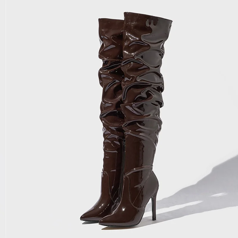 Liyke Sexy Pointed Toe Zip Patent Leather  Thigh High Over The Knee Boots Women Party Strip Pole Dance Shoes Autumn Winter Heels view 5