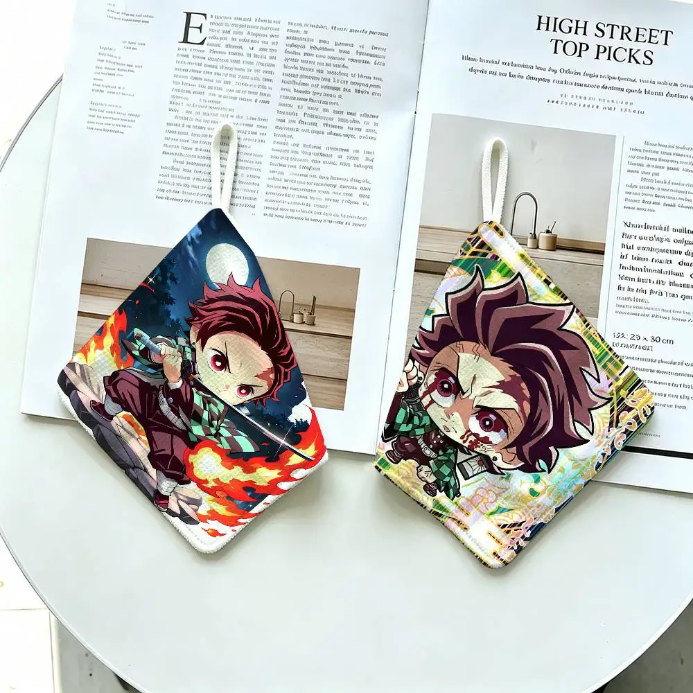 S-Tanjiro-Chibi-Cartoon Polyester Cotton Hanging Hand Towel, Super Absorbent Hand Wiping Towel for Daily Household Use