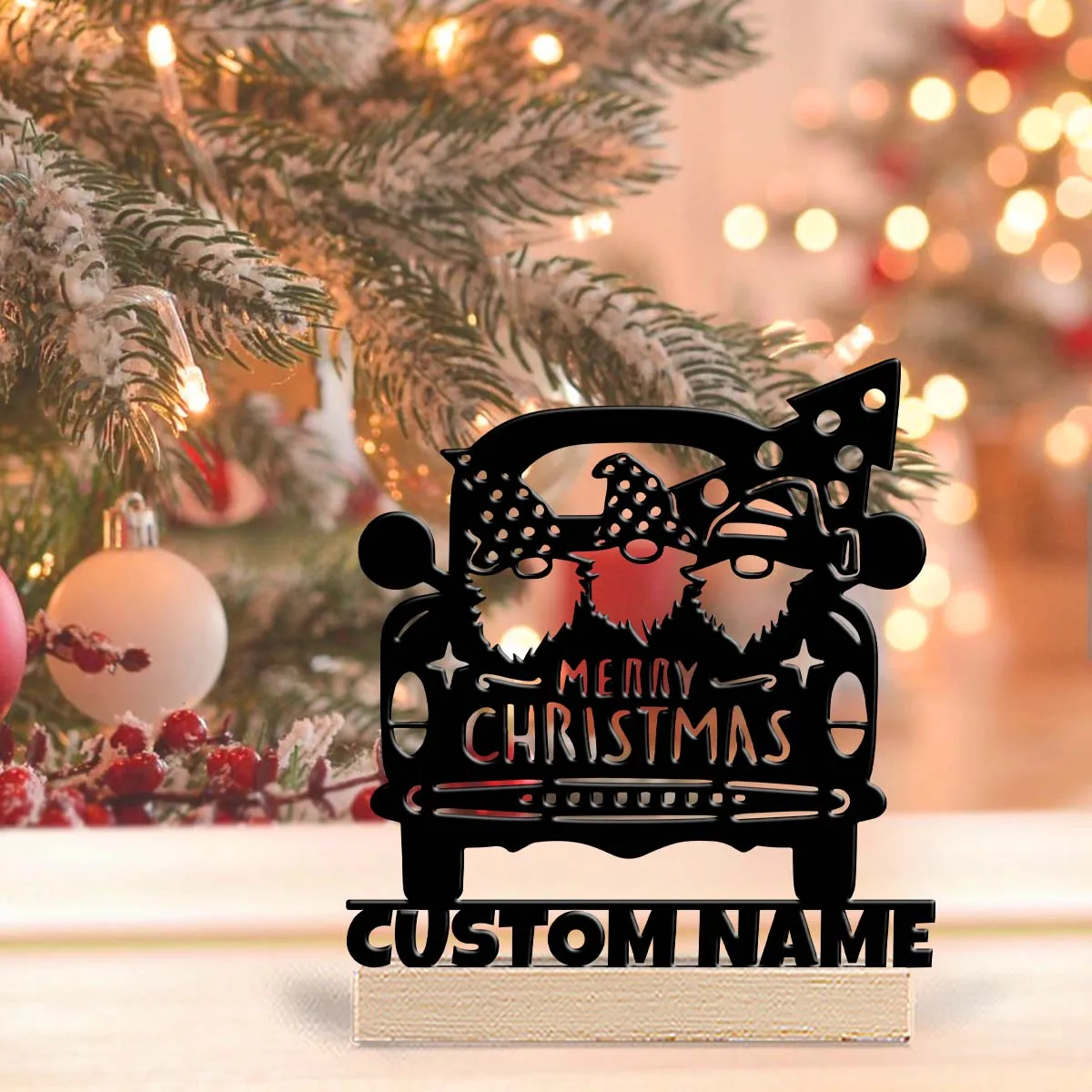 1pc Customizable Wrought Iron Desktop Decoration Customizable Name With Wooden Base Housewarming Gift,Metal Ornament Decoration