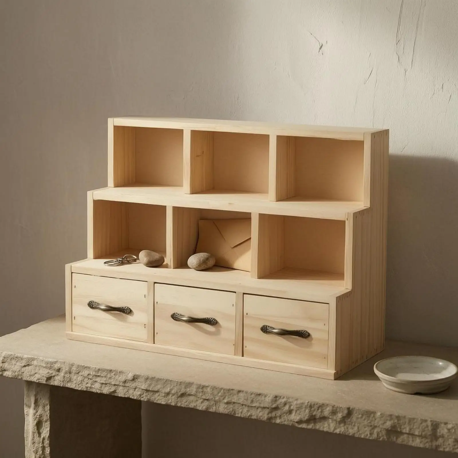 Wooden Desktop Cabinet Timber Wood Desktop Storage Cabinet 6 Compartments