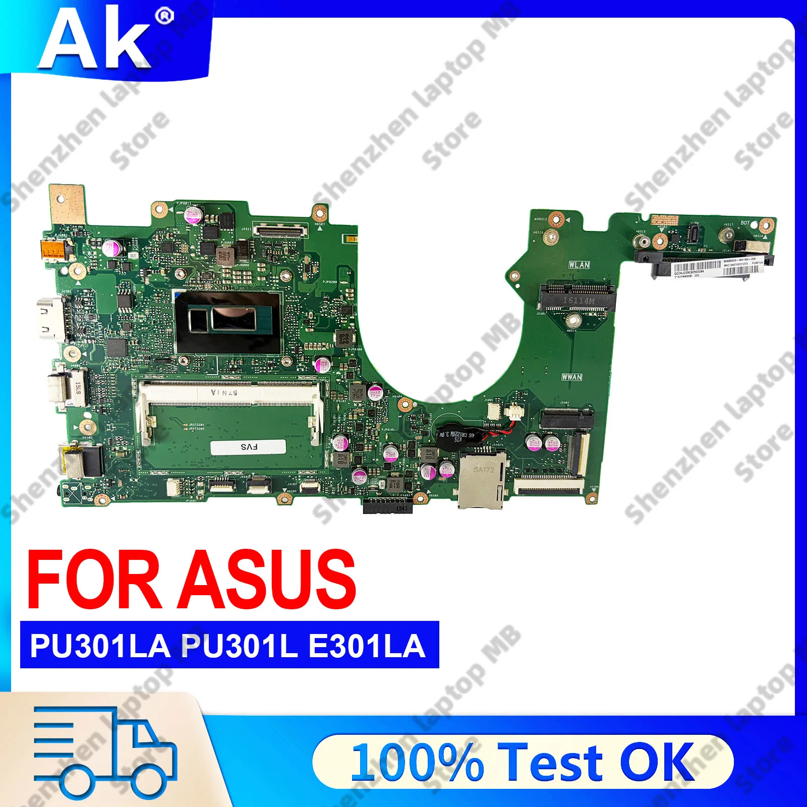 

PU301LA Motherboard For ASUS VivoBook PU301L PU301LA Notebook Mainboard With I3 I5 I7 CPU 100% tests OK fast shipping stk