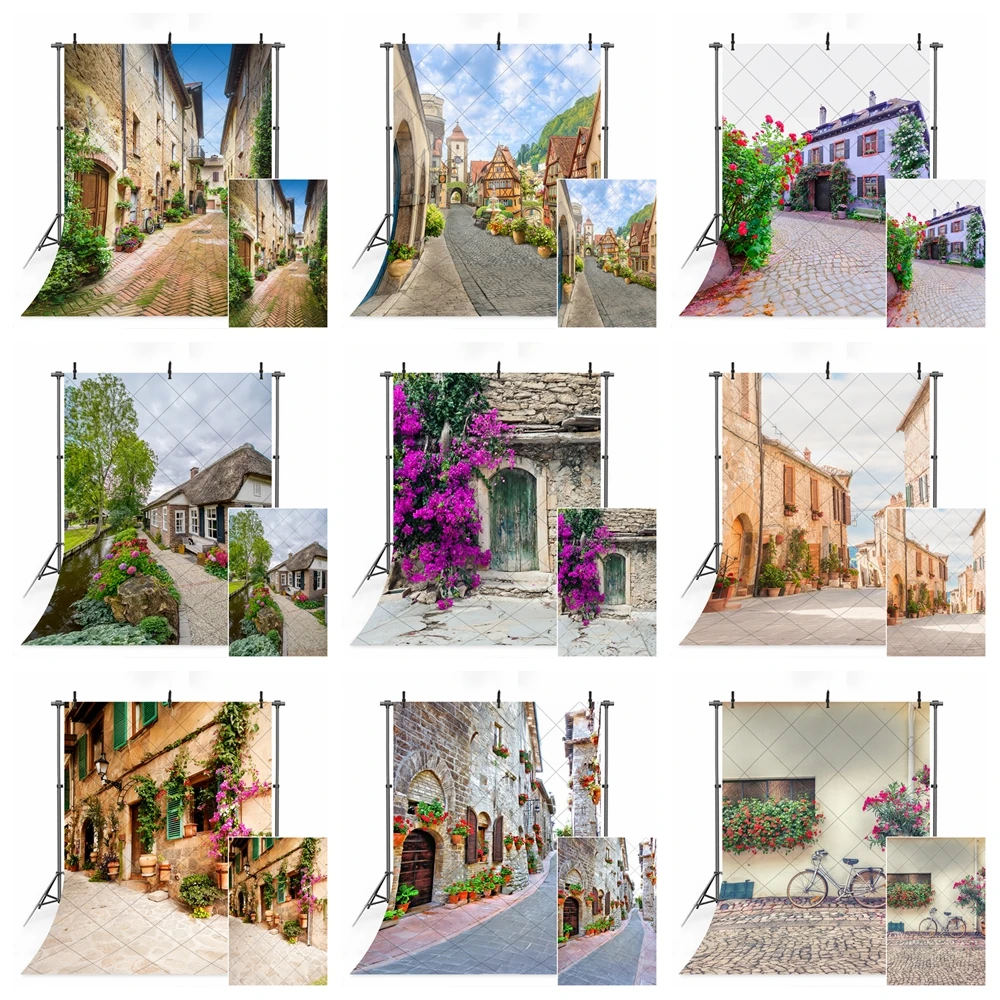 

Small Town Theme European Town Street Vertical Background Photo Portrait Photo Photography Decorative Props Photo Studio Poster