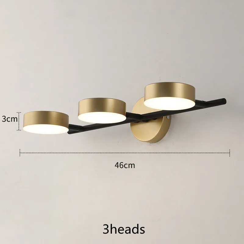 Luzes nórdicas 3 cores mutáveis led lâmpada de parede para banheiro maquiagem espelho lâmpadas luz da escada dourada moderna luzes parede quarto