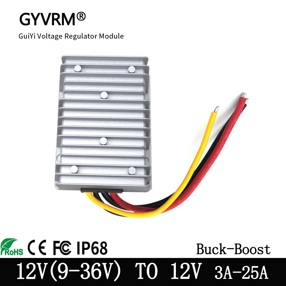 GYVRM DC DC 12V Stabilizer 9-36V to 12V 3A-25A Buck Boost Converter 12V to 12V 25A 300W Power Inverter IP68 Waterproof Model
