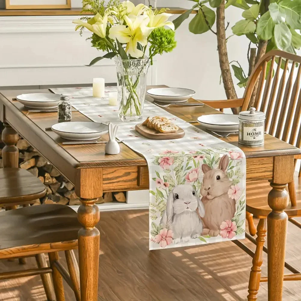 Washable Rectangle Tablecloth Easter Rabbit Rectangle Table Cloth Decorative Table Cover Cute Bunny Table Cloth for Dining Table