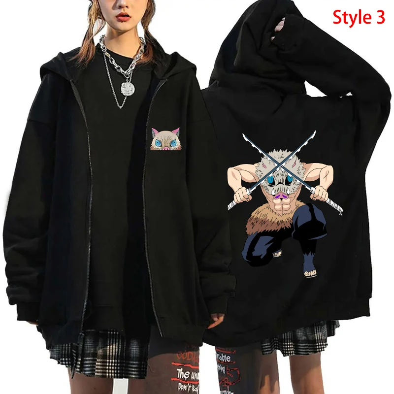 New Hot Fashion Unisex Autumn Winter Anime Coat Hashibira Inosuke Print Zipper Hoodie Casual Long Sleeve Tops