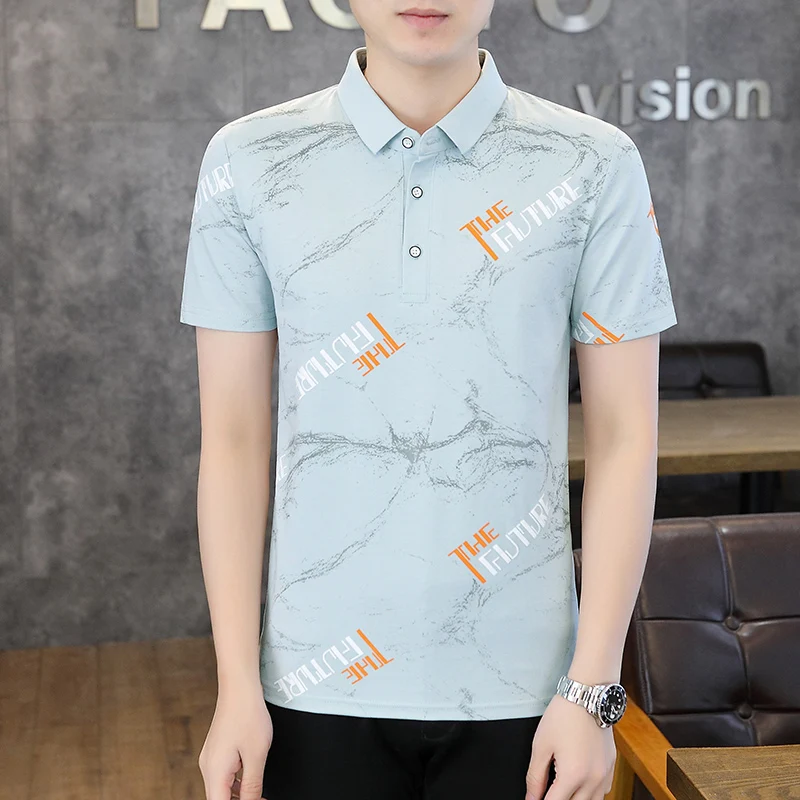 New Trend Men's Polo Shirt Business Casual 2024 Summer Short Sleeves Pattern Print Button T Shirt Loose Clothes Fashion Clothing