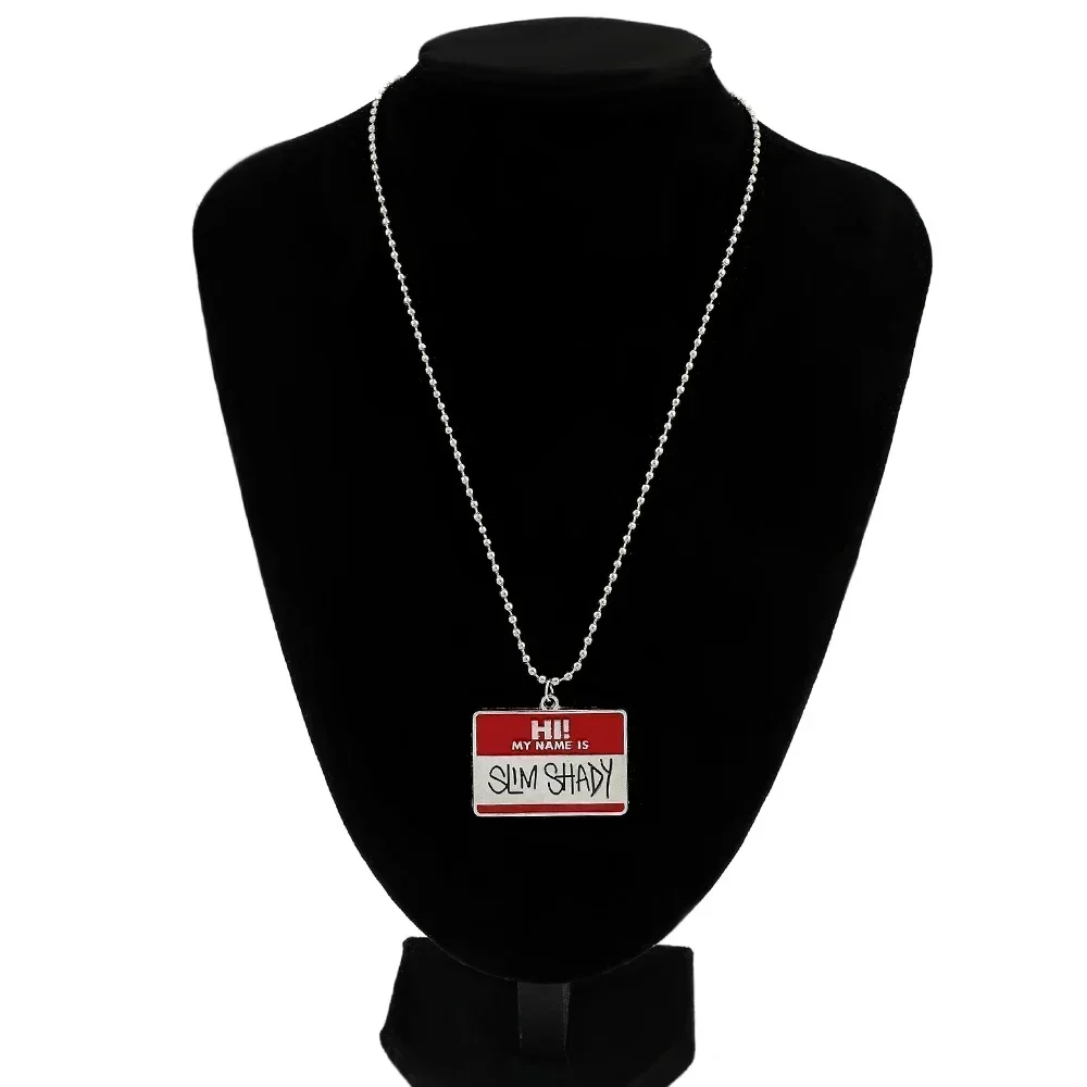 

Fashion Jewelry Accessories Trend Rapper Eminem Keychain Letter Hi My Name Is Slim Shady Metal Badge Pendant Neck Chain Collar