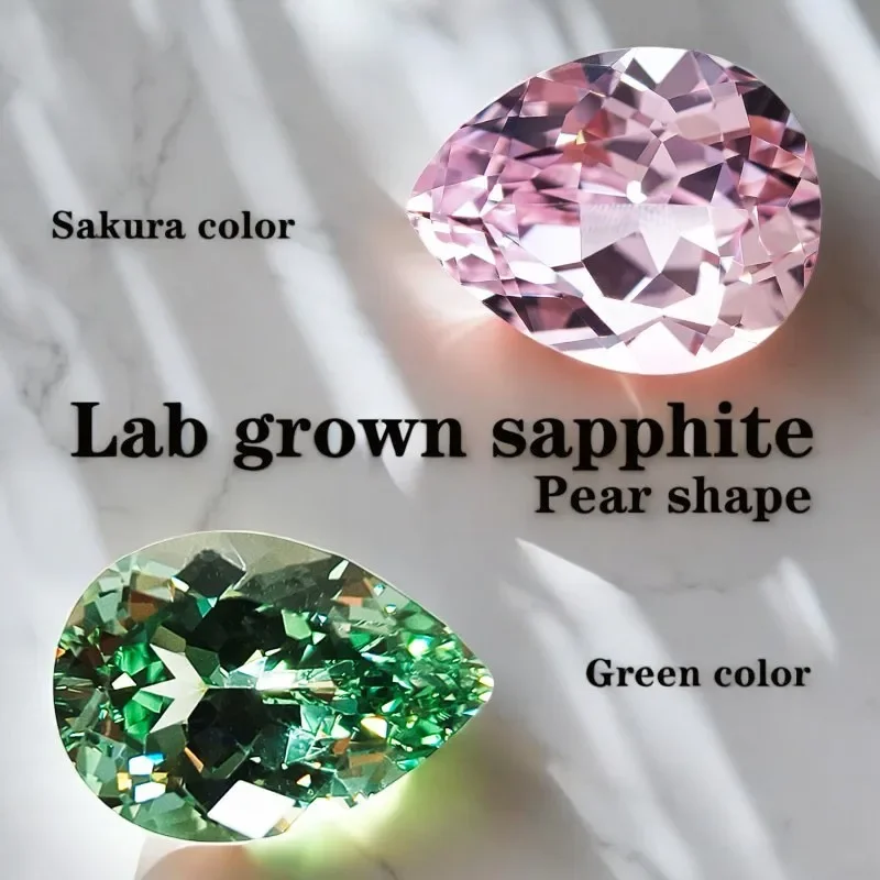 

Pear Shape Lab Grown Sapphire Sakura and Green Color DIY Ring Necklace Earrings Main Materials Charms Gem with Certificate