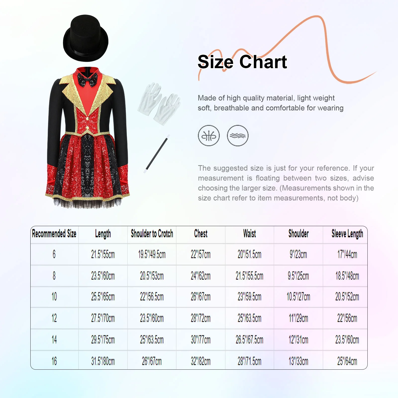 

Kids Girls Circus Ringmaster Magician Costume Halloween Outfit Sequins Long Sleeve Bow Tie Puffy Dress and Bowler Hat Gloves