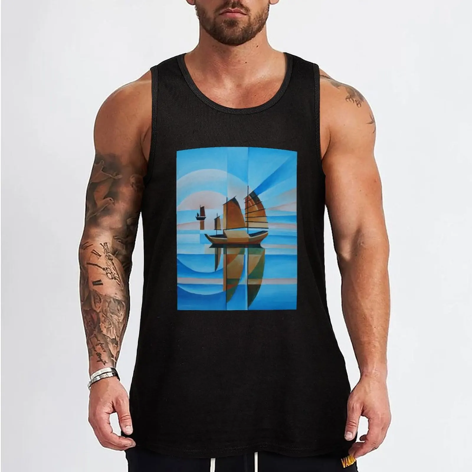 Soft Skies, Cerulean Seas and Cubist Junks Tank Top bodybuilding for men gym t-shirts man gym training accessories