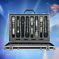 Microphone Case Studio with Sponge Lining Impact Resistant Instrument Box Singing Professional Hard Shell Mic Case for 4/8 Mics