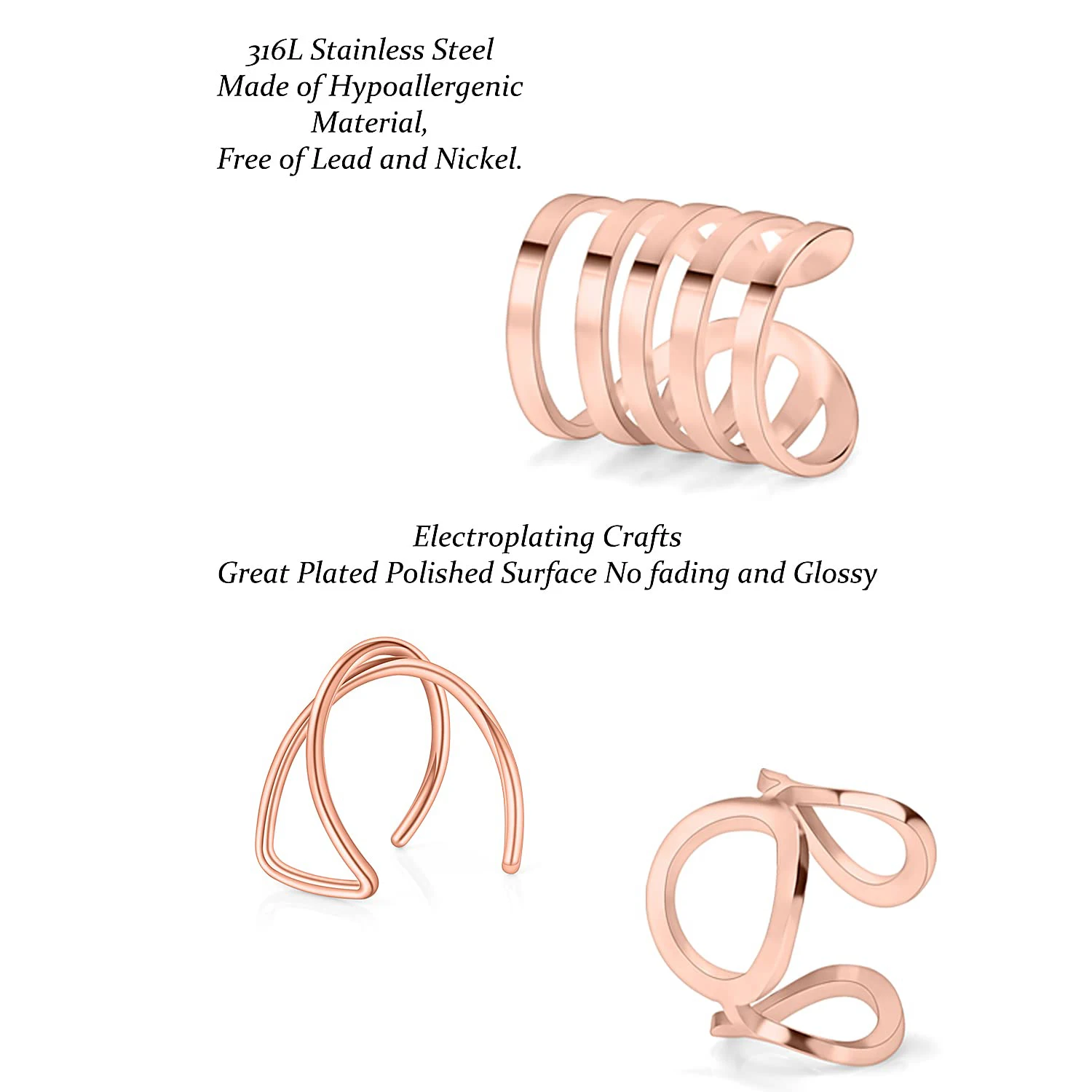 ピンクのステンレススチールイヤリング,2〜20個,調節可能なパンクなし,偽のヘリックス耳のような形,偽のピアス