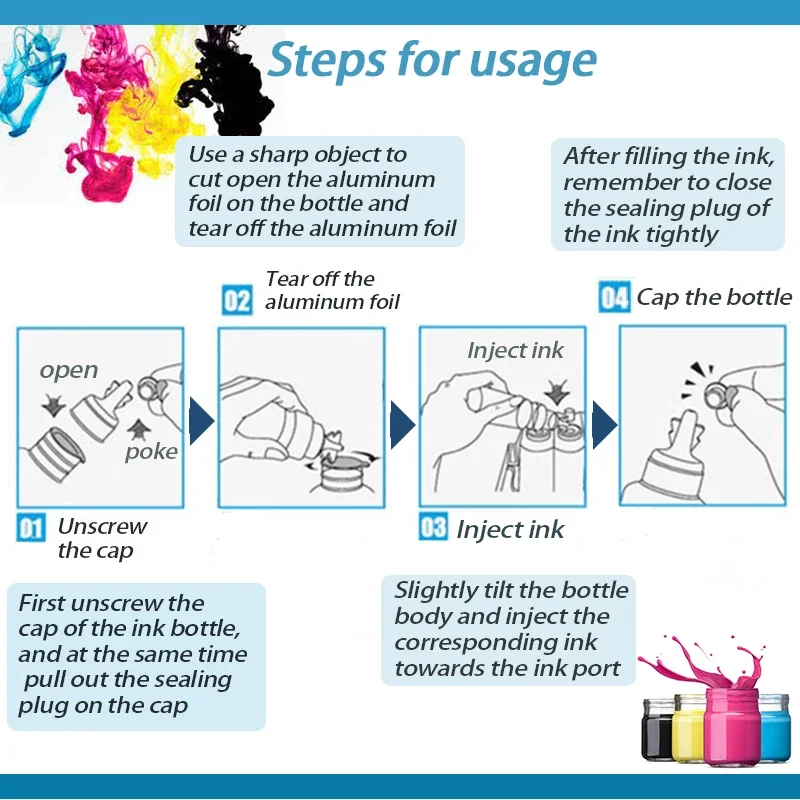 GACINK Dye Ink Kit 4Colors/Set For BR DCP T300 T500W Inkjet Printer For Brother MFC-T800W Ink Tank Printer
