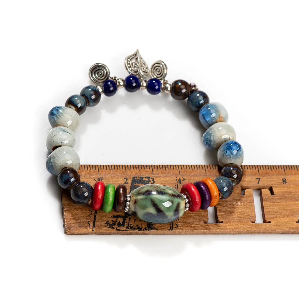 Handmade Ceramic Cracked Ice Vintage Single-Layer Bracelet with Elastic Cord Bohemian Chic Jewelry Unique Gift Idea Z797