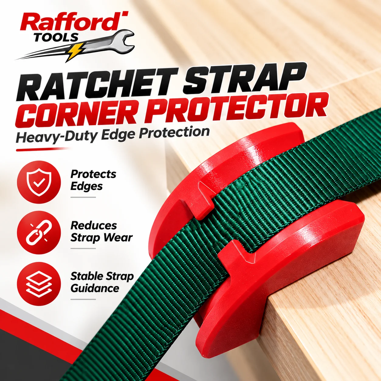 Rafford Ratchet Strap Corner Protector, Heavy Duty Tie Down Strap Edge Guard for Cargo, Boxes, Trailers & Transport